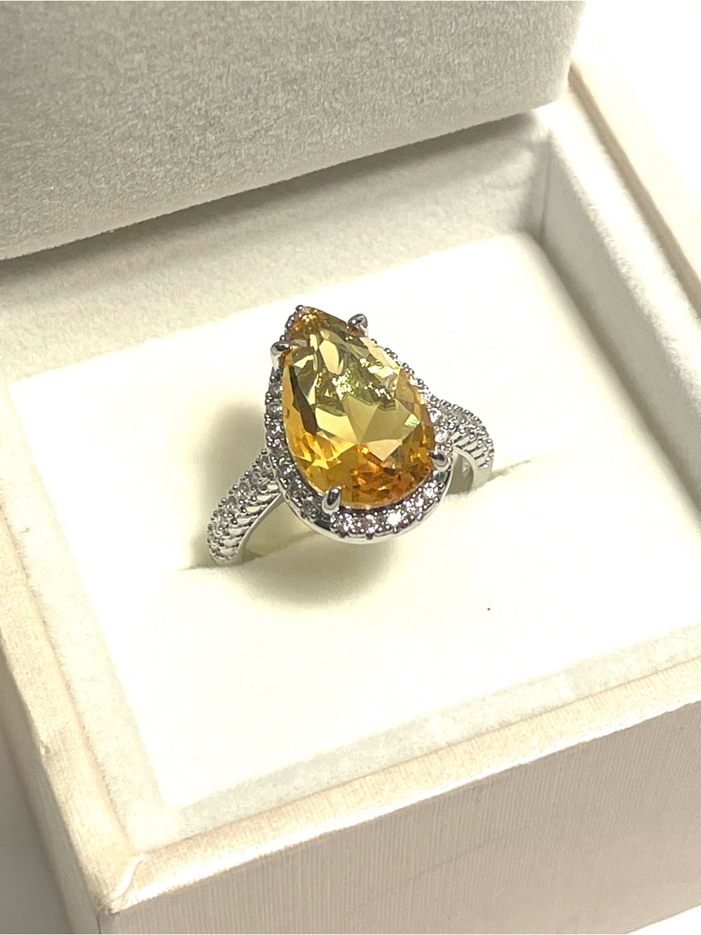 Yellow Pear-Cut Halo Cocktail Ring - Women Jewelry
